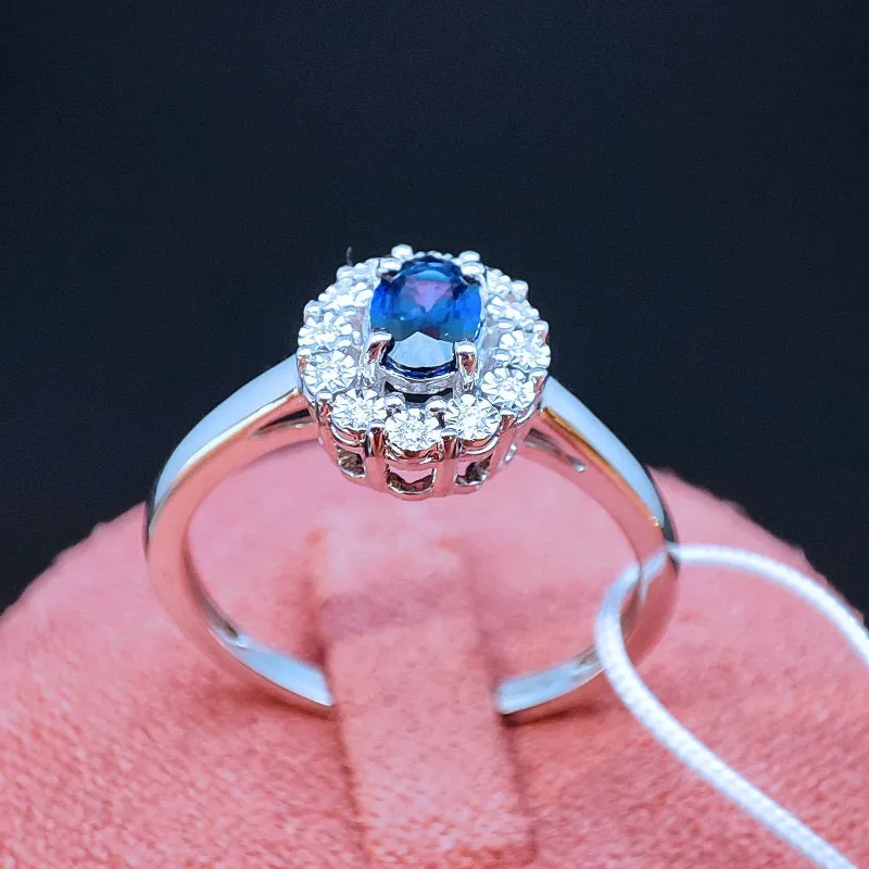 Anello DonnaOro MAGIA con cestino in Oro Bianco 18kt, Diamanti e Zaffiro