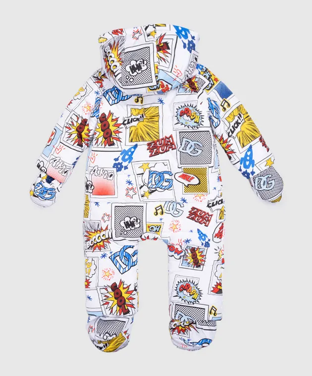 Dolce&Gabbana White Children's Jumpsuit with Brand Print L1JO8VISMIR