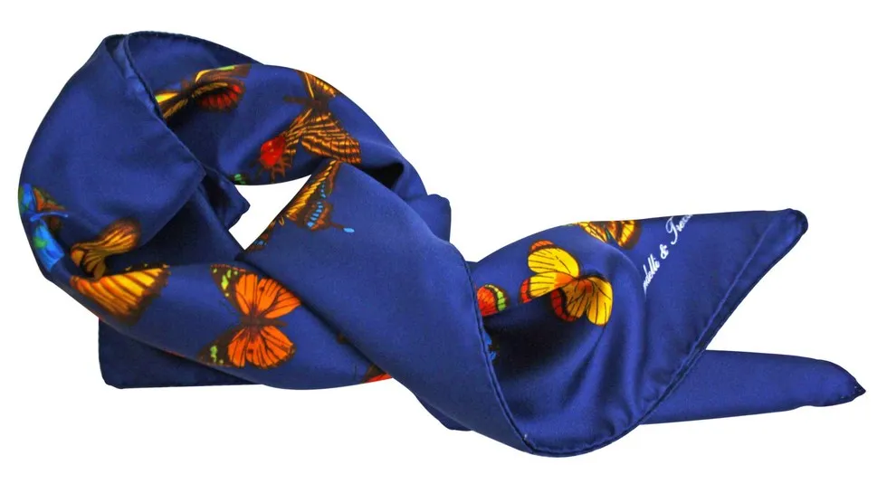 Blue Background Silk Butterfly Scarf