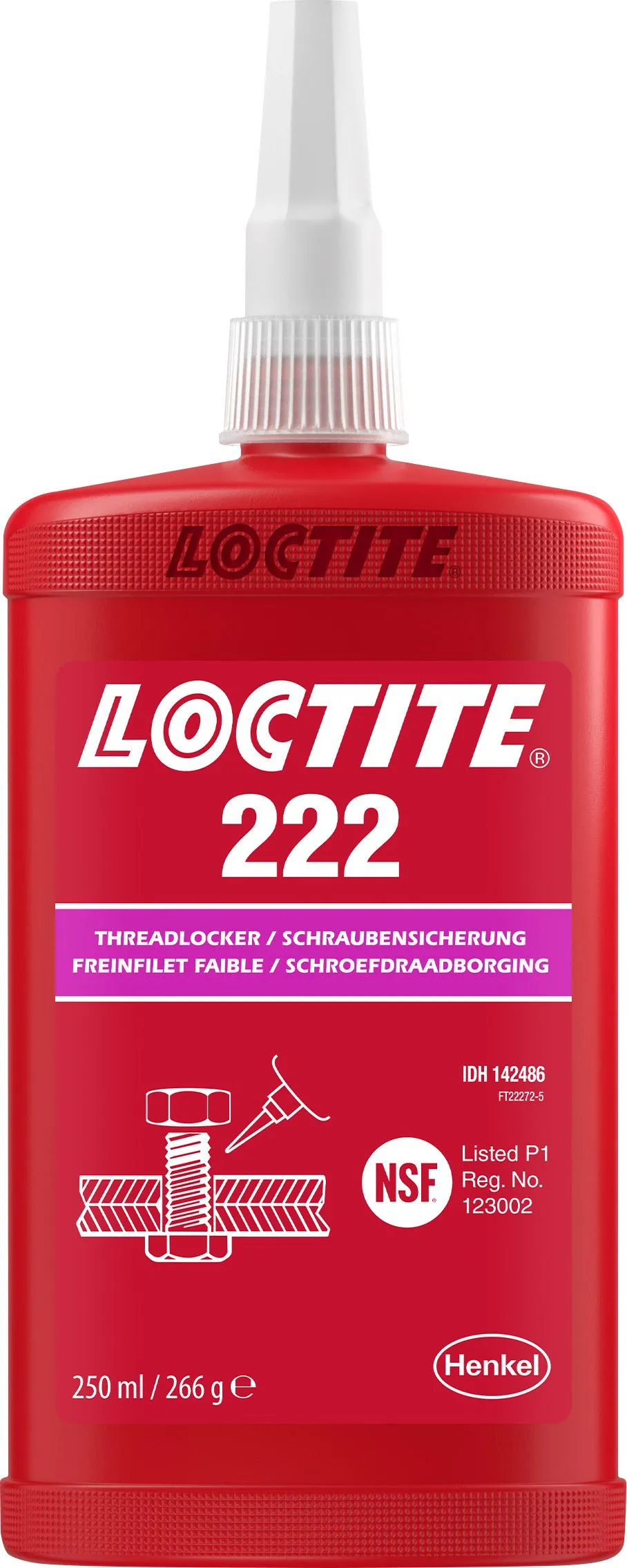 Frenafiletti Loctite 222, resistenza Bassa, presa 24 h, col. Porpora da 250 ML