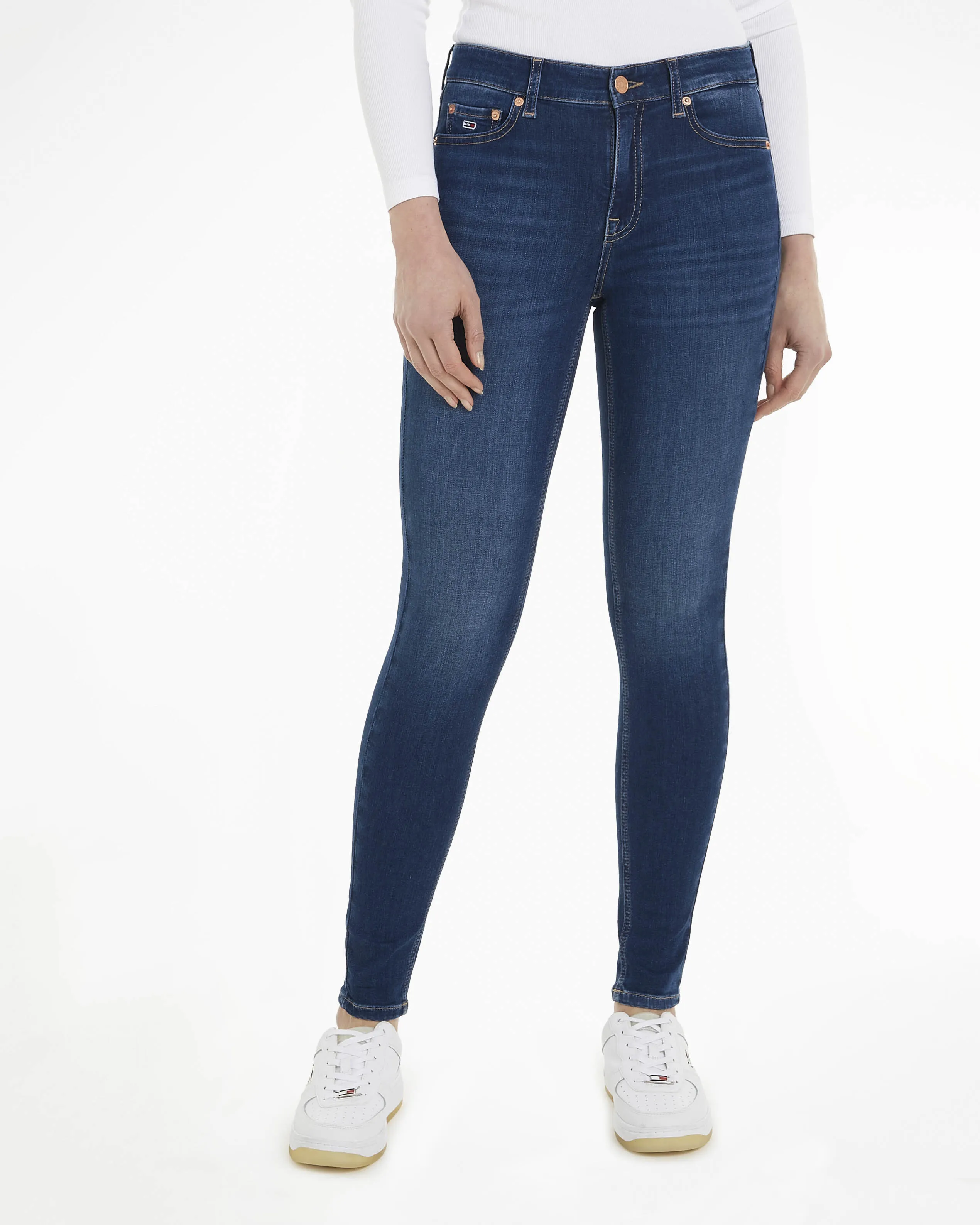 Skinny Blue Stone Washed Regenerated Cotton Stretch Jeans with Highlights