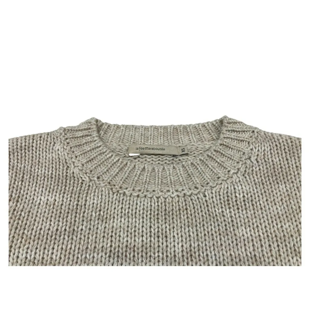 LA FEE MARABOUTEE Woman's Ecru Crew Neck Sweater with Blue/Bordeaux Inserts MADE IN ITALY