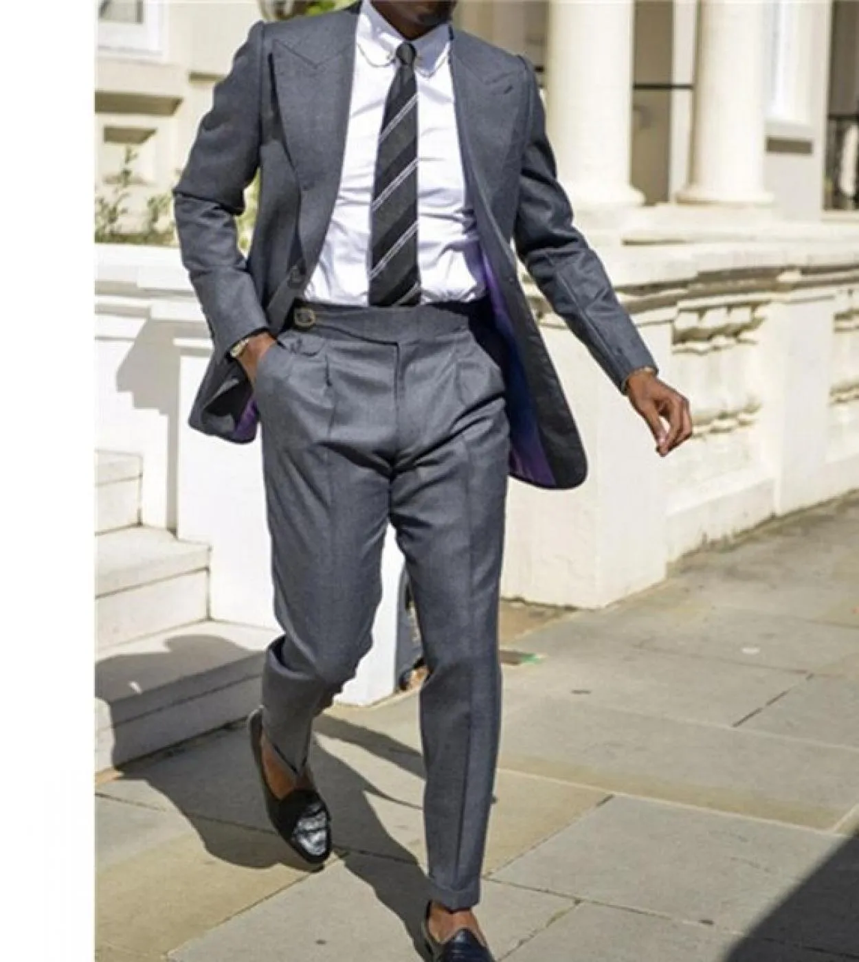 Slim Fit Dark Grey Men's Suits for Formal Occasion 2 Piece Set with Peaked Lapel Coat and Pants