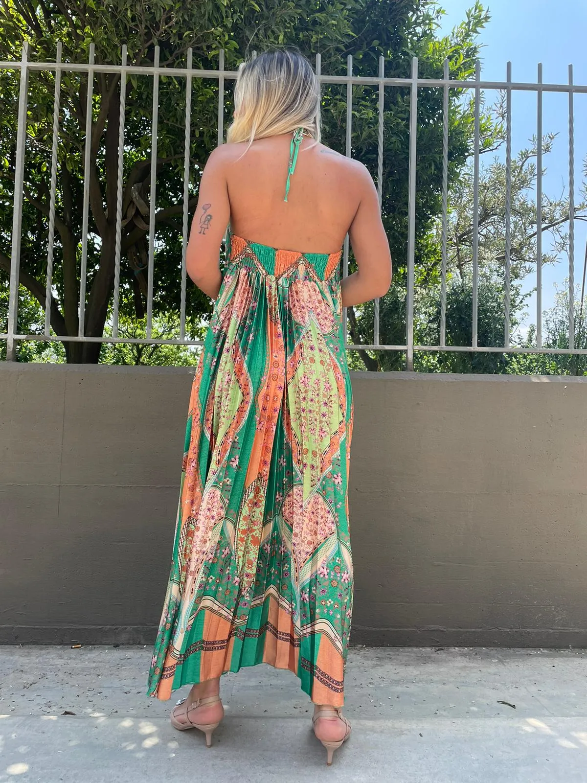 Pleated Flower Maxi Dress