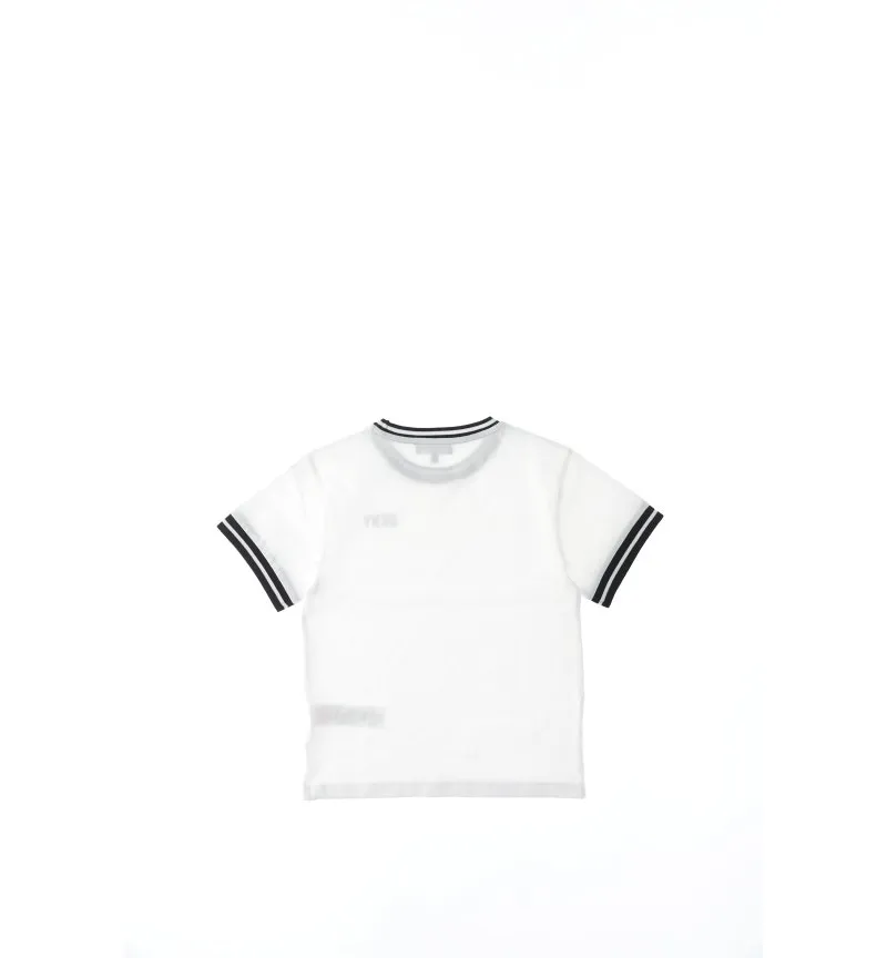 White cotton T-shirt with black foliage pattern and embroidered love text on the chest