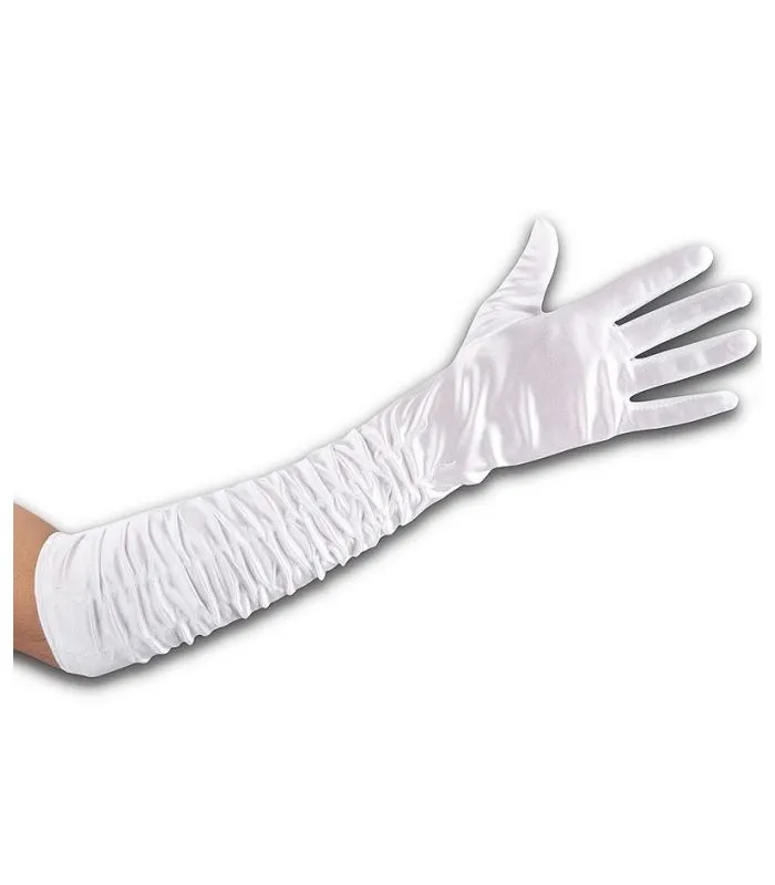 White Ruched Satin Gloves Length approx. 45 cm