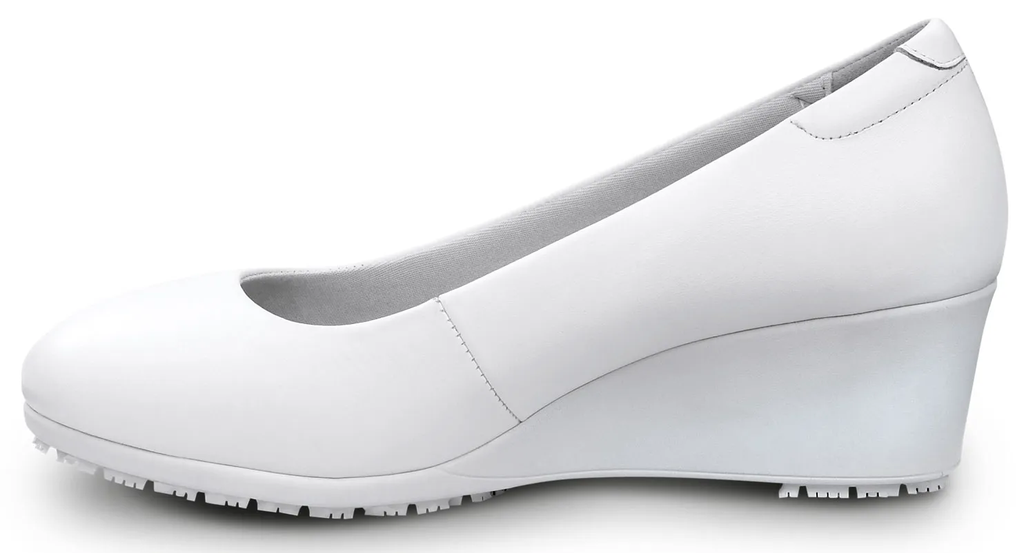 Women's White High Wedge Dress Style MaxTRAX Slip Resistant Soft Toe Work Shoe